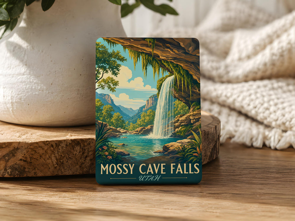 Mossy Cave Falls Fridge Magnet, Waterfall Cave Scene Souvenir Magnet, Nature Travel Keepsake Magnet