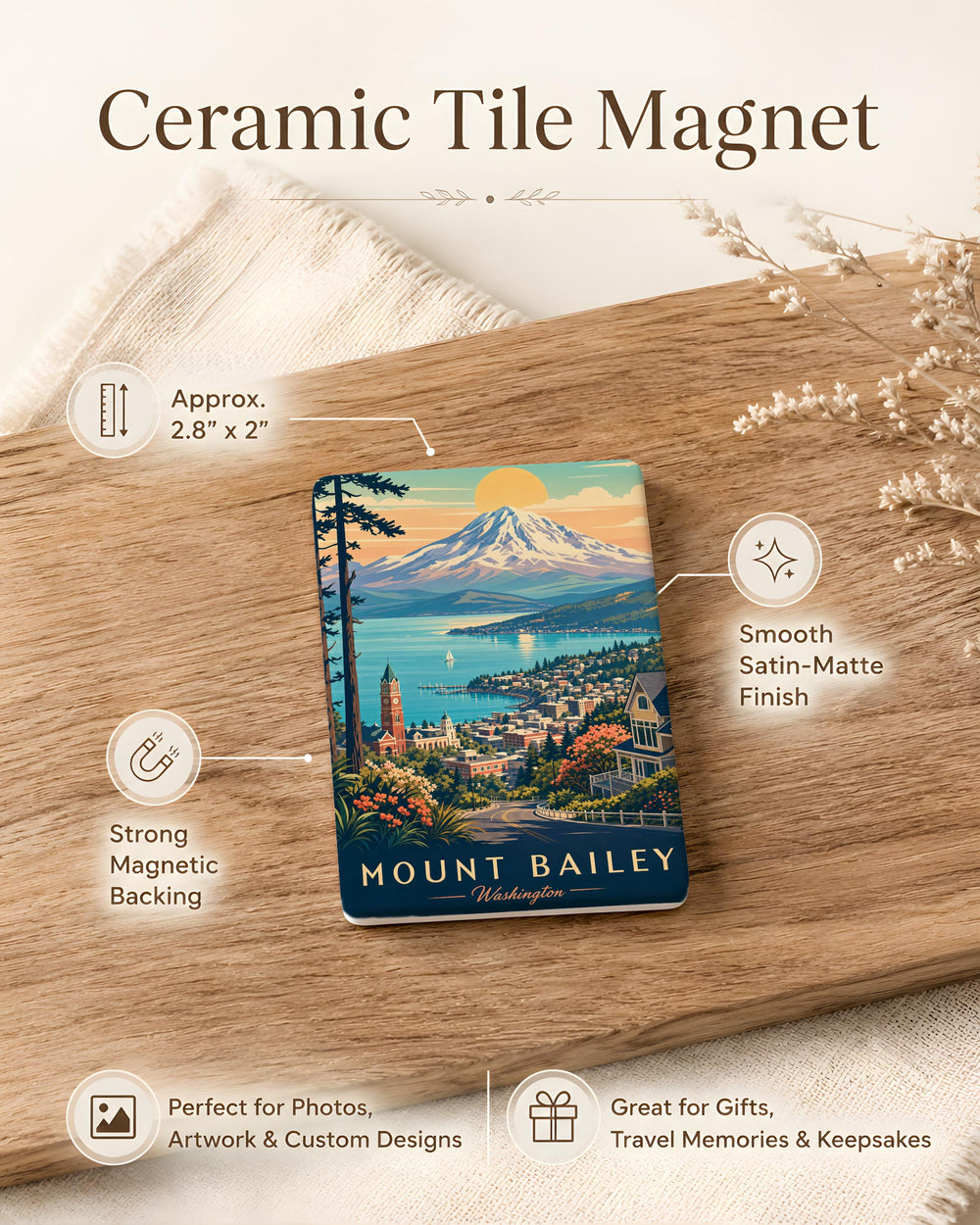 Mount Bailey Fridge Magnet, Mountain Peak Souvenir Magnet, Outdoor Adventure Travel Keepsake Magnet