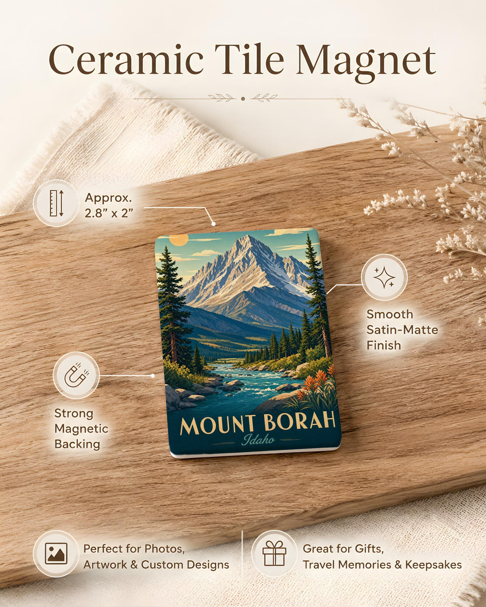 Mount Borah Idaho Fridge Magnet, Idaho Mountain Souvenir Magnet, Mount Borah Travel Gift, Idaho Landmark Refrigerator Magnet