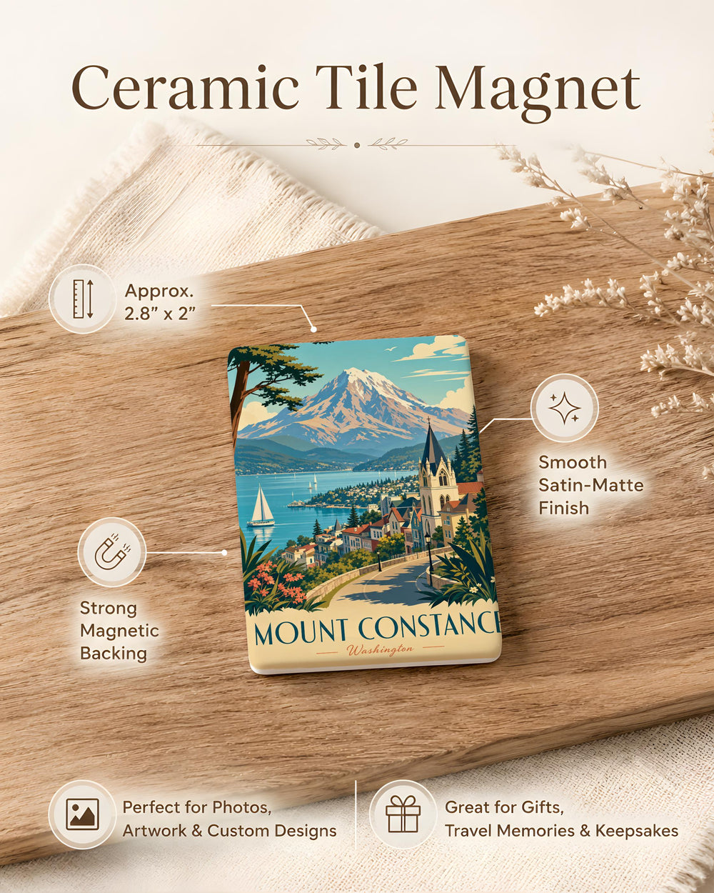Mount Constance Fridge Magnet, Olympic Mountains Washington Souvenir, Scenic Peak Travel Keepsake, Pacific Northwest Gift