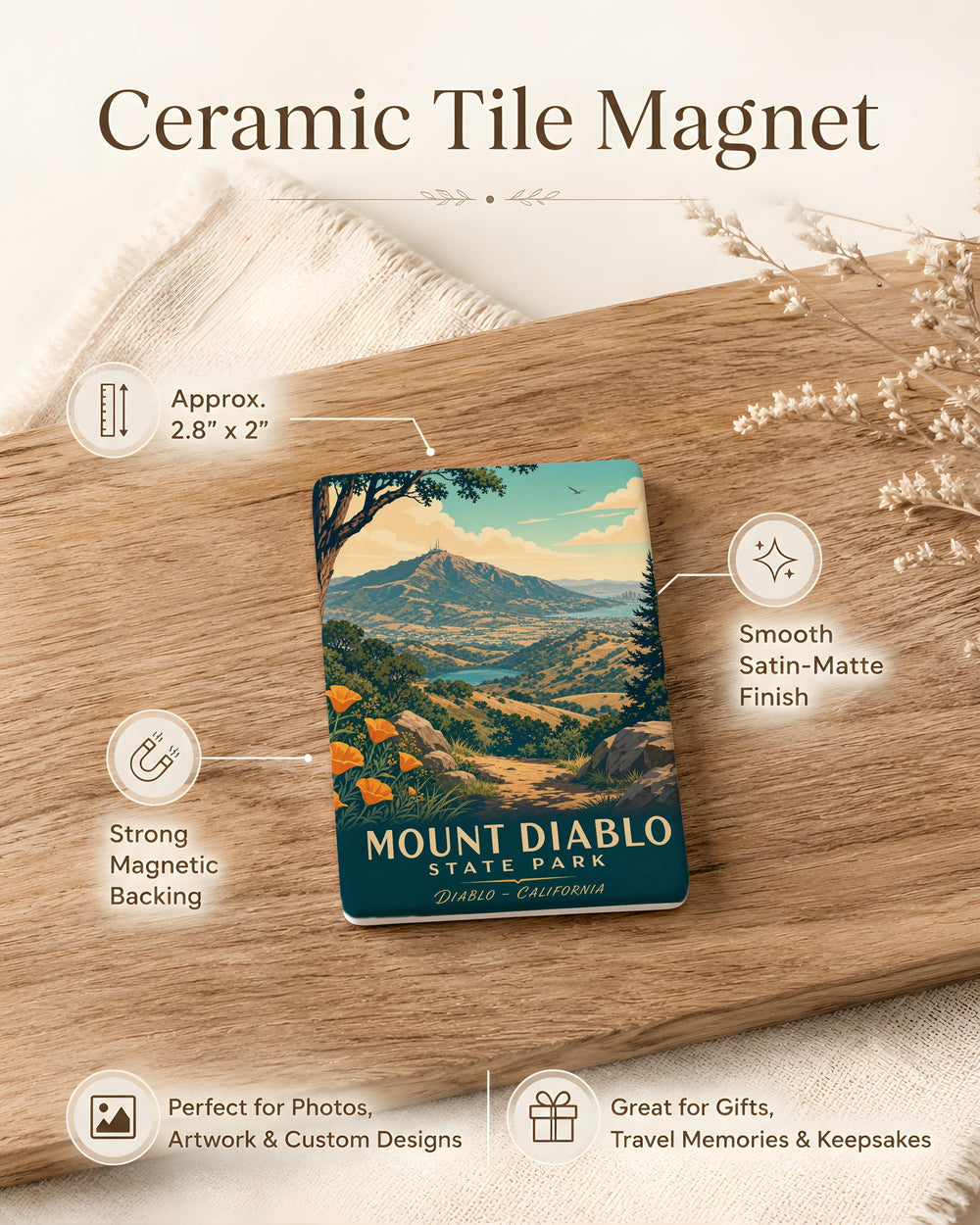Mount Diablo State Park Fridge Magnet, California Park Souvenir Magnet, Mount Diablo Landmark Keepsake Magnet