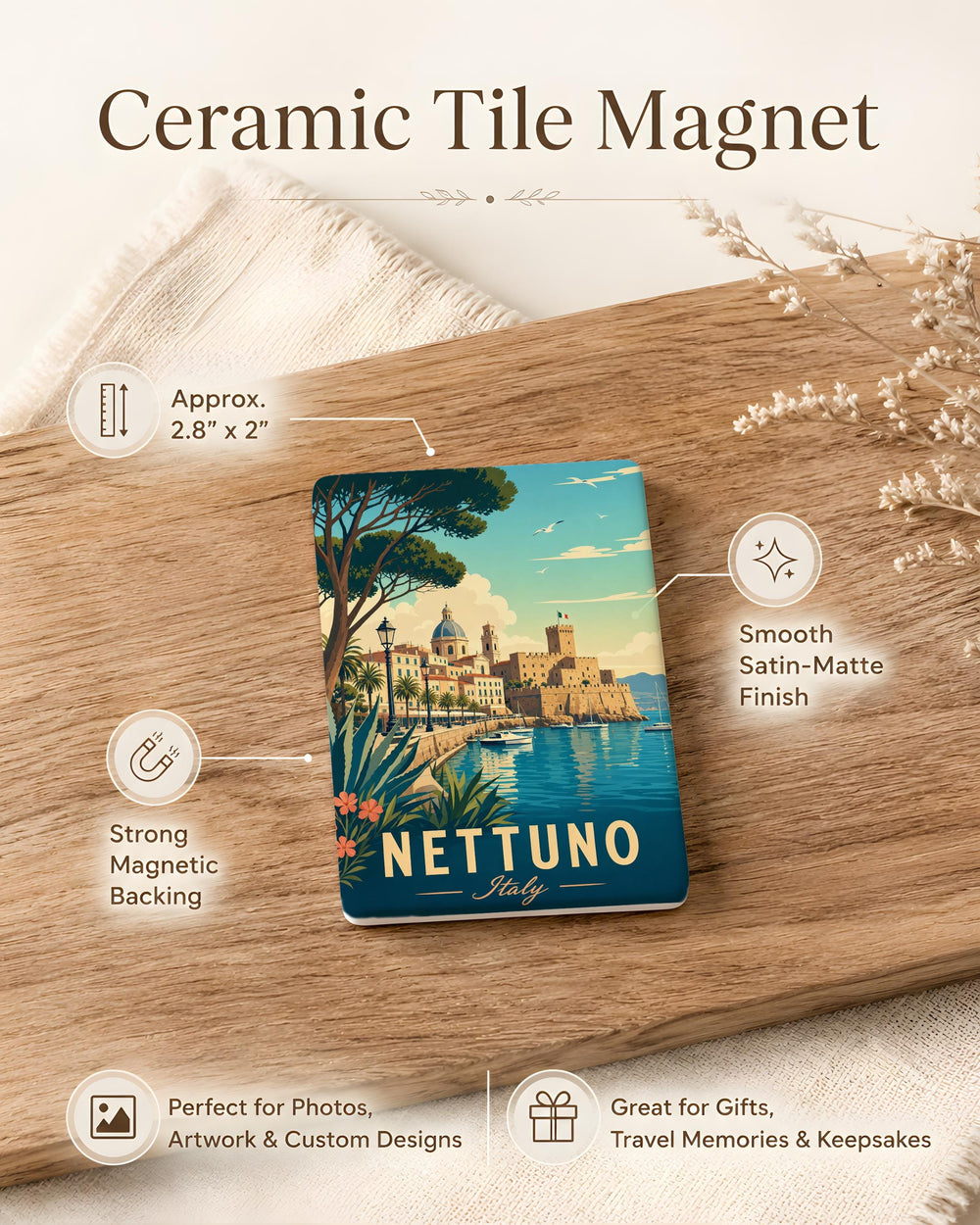 Nettuno Italy Fridge Magnet, Nettuno Travel Souvenir Magnet, Italy Coastal Town Keepsake Magnet, Italian Vacation Gift Magnet