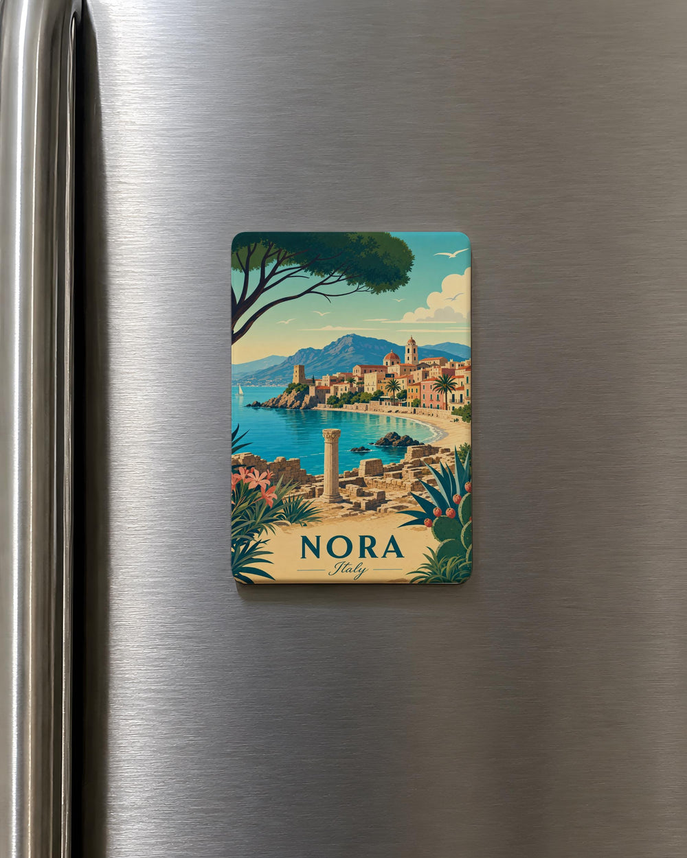 Nora Italy Fridge Magnet, Italian Travel Souvenir Magnet, Italy Landmark Keepsake, Nora Sardinia Destination Magnet