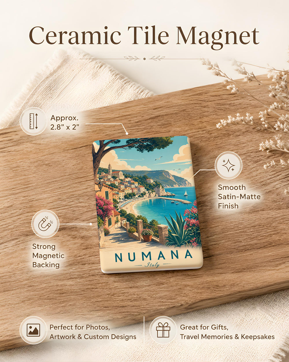 Numana Italy Fridge Magnet, Numana Beach Town Souvenir Magnet, Marche Italy Travel Gift, Italian Coastal Landmark Magnet