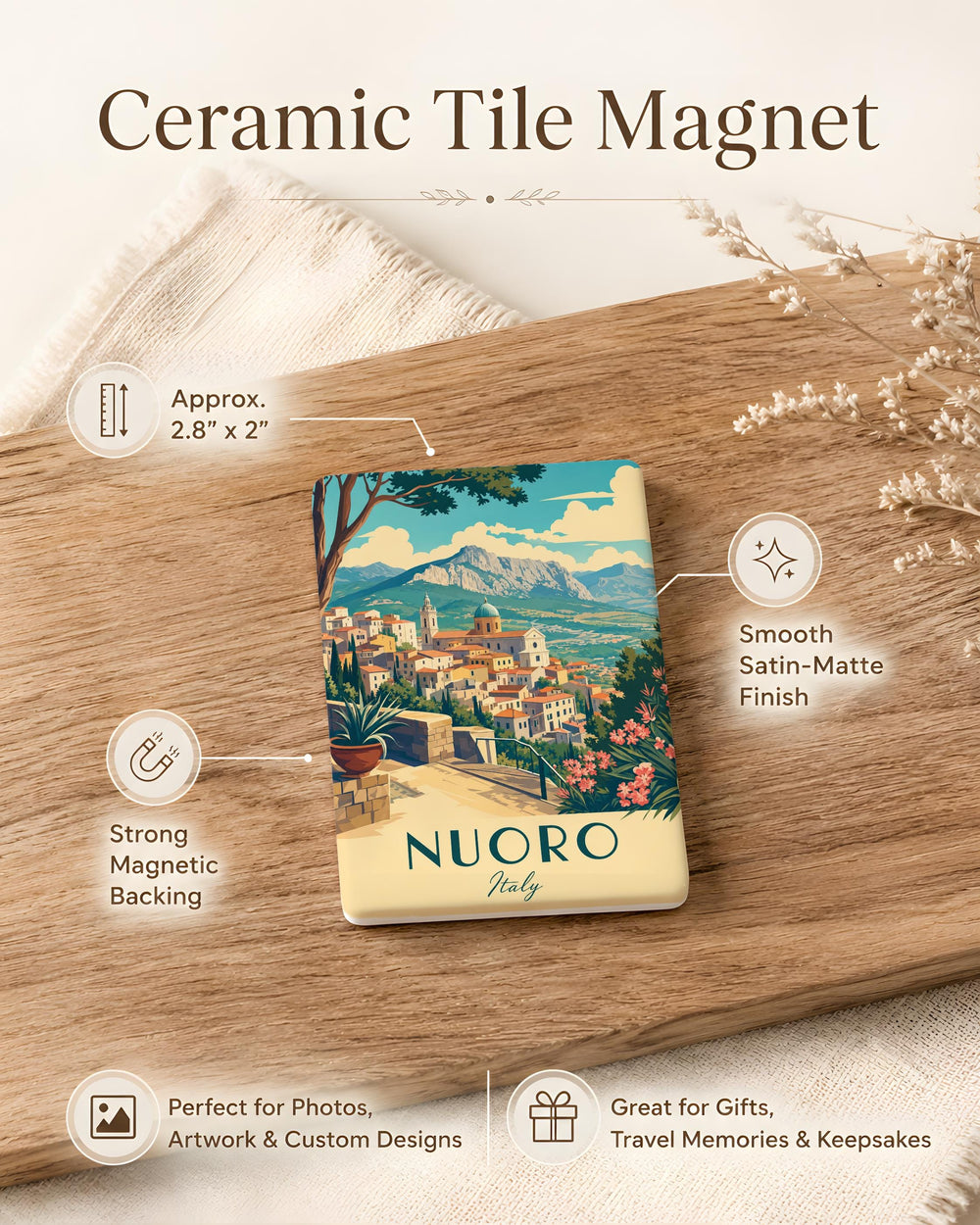 Nuoro Italy Fridge Magnet, Nuoro Sardinia Souvenir Magnet, Italy Travel Keepsake, Nuoro City Landmark Magnet, Italian Gift