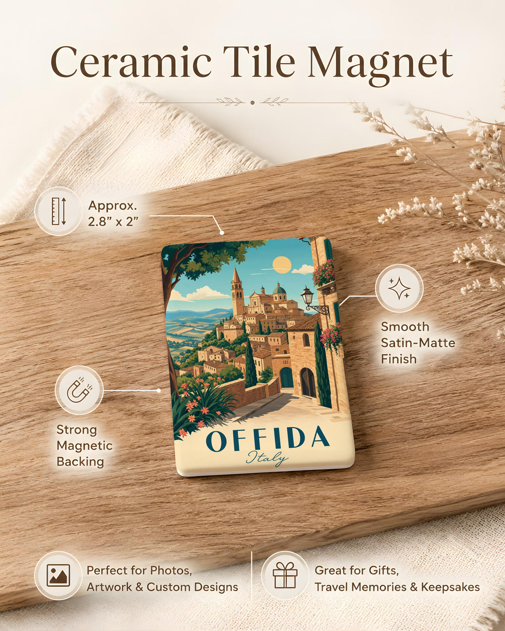 Offida Italy Fridge Magnet, Offida Town Souvenir Magnet, Italian Travel Keepsake, Marche Region Italy Gift, Offida Landmark Magnet