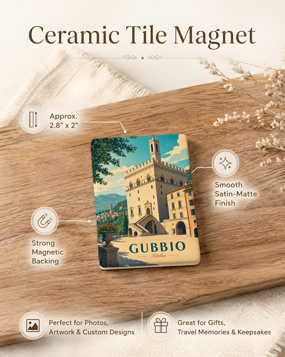Palazzo Ducale Gubbio Fridge Magnet, Italian Palace Landmark Souvenir Magnet, Gubbio Italy Travel Keepsake Magnet