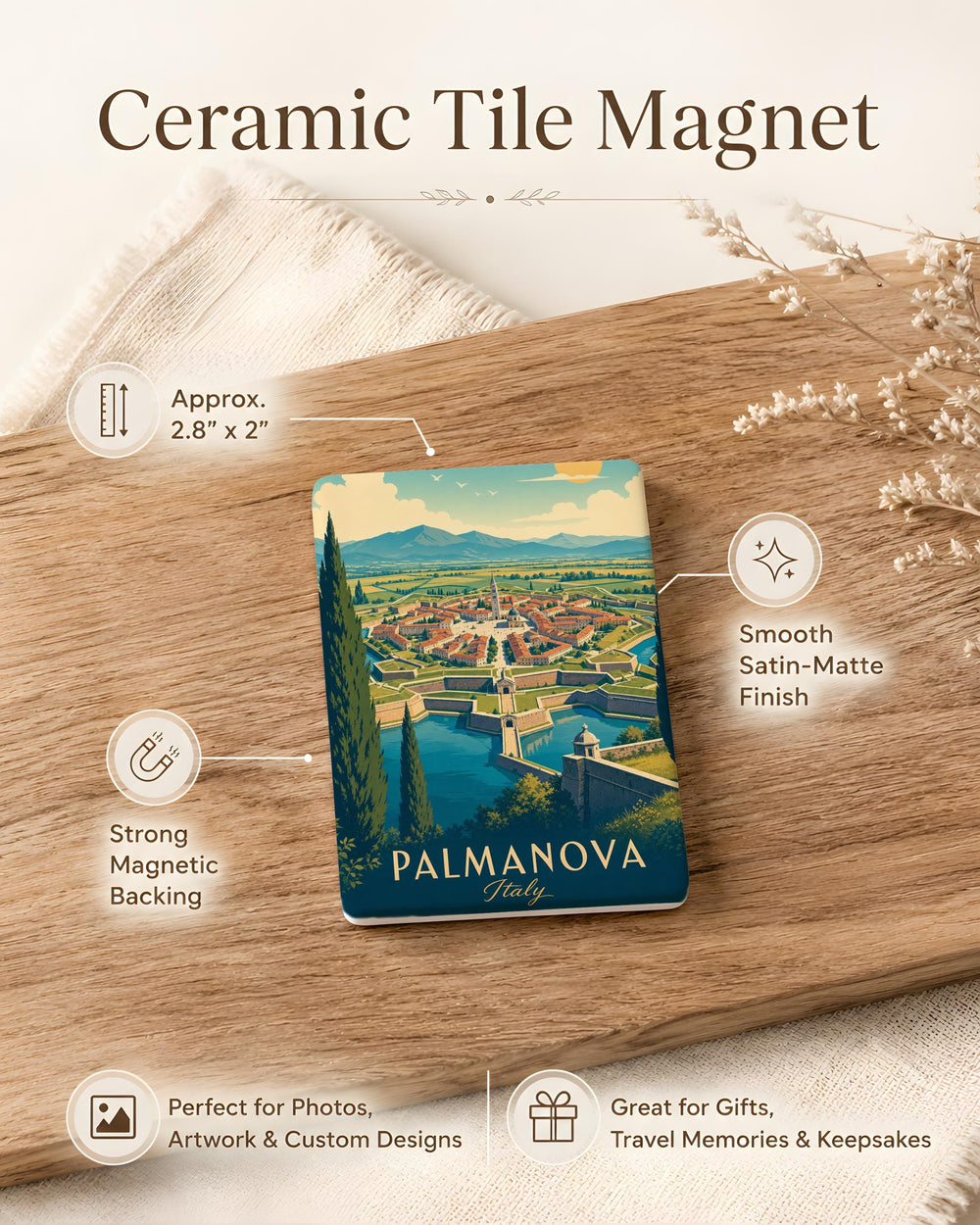 Palmanova Fortress Fridge Magnet, Palmanova Italy Star Fort Souvenir Magnet, Historic Walled City Travel Keepsake Magnet