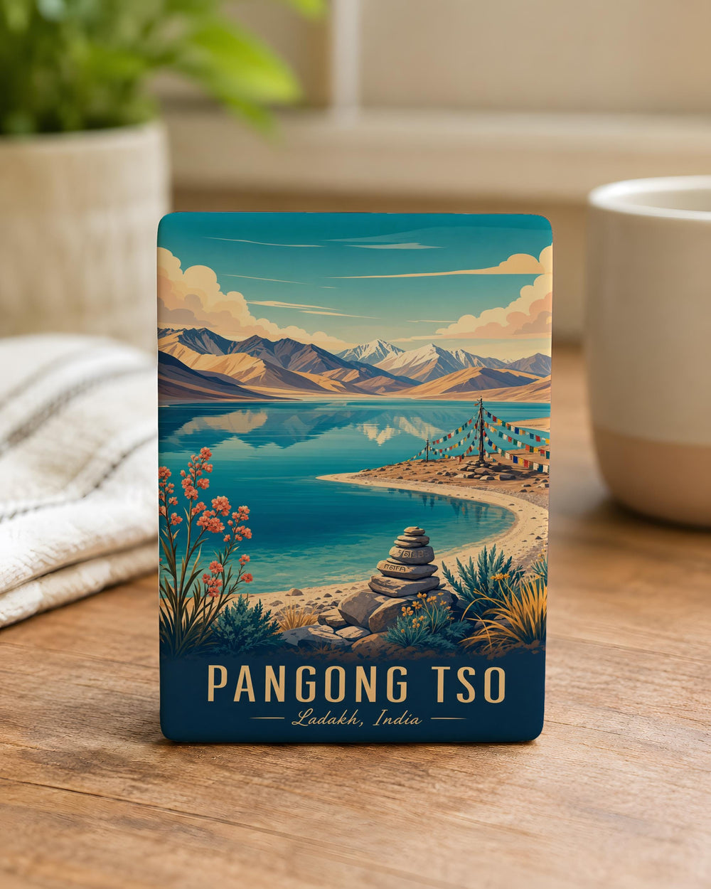 Pangong Tso Lake Fridge Magnet, Ladakh Himalayas Travel Souvenir Magnet, Scenic Mountain Lake Decor Magnet