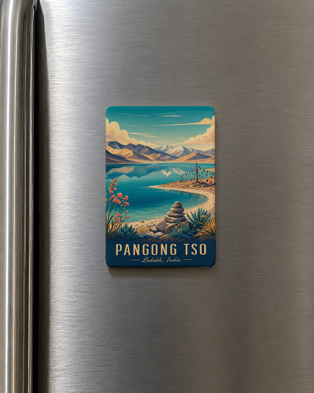 Pangong Tso Lake Fridge Magnet, Ladakh Himalayas Travel Souvenir Magnet, Scenic Mountain Lake Decor Magnet