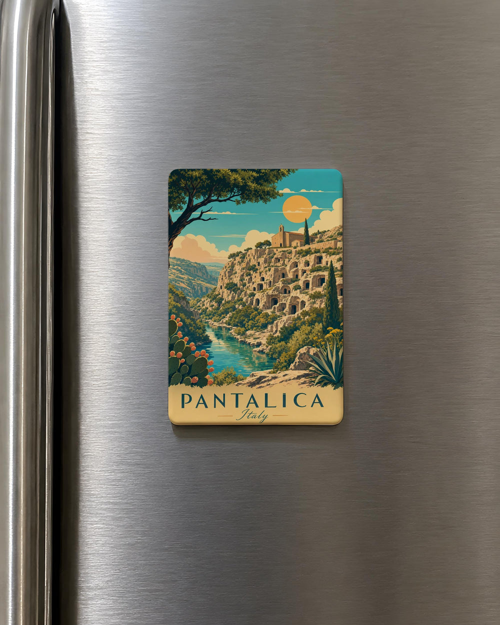 Pantalica Italy Fridge Magnet, Sicily UNESCO Necropolis Landmark Souvenir, Pantalica Caves Travel Keepsake Magnet