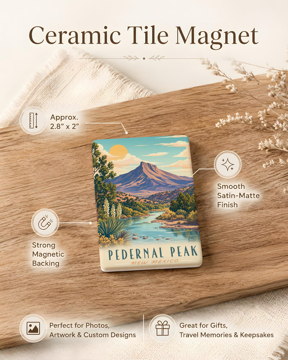 Pedernal Peak Fridge Magnet, New Mexico Mountain Souvenir, Southwest Landmark Refrigerator Magnet, Hiking Travel Keepsake