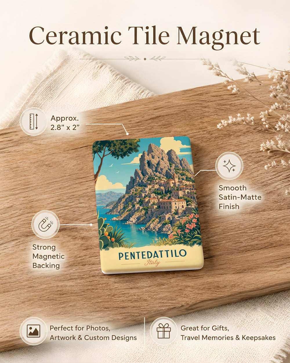 Pentedattilo Italy Fridge Magnet, Pentedattilo Village Souvenir Magnet, Calabria Travel Keepsake, Italian Town Landmark Magnet