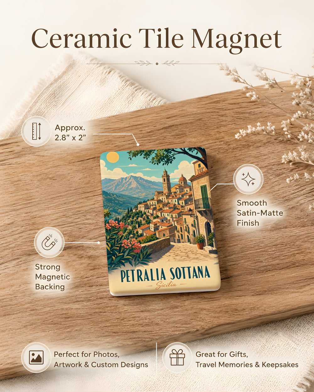 Petralia Sottana Sicily Italy Fridge Magnet, Petralia Sottana Travel Souvenir Magnet, Italian Town Landmark Magnet