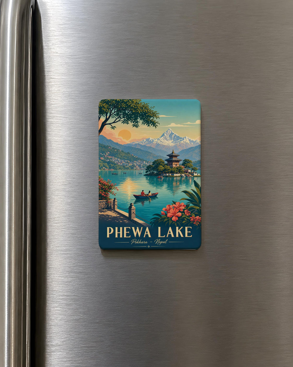 Phewa Lake Fridge Magnet, Pokhara Nepal Souvenir Magnet, Himalayan Lake Travel Keepsake, Lakeside Scenery Magnet