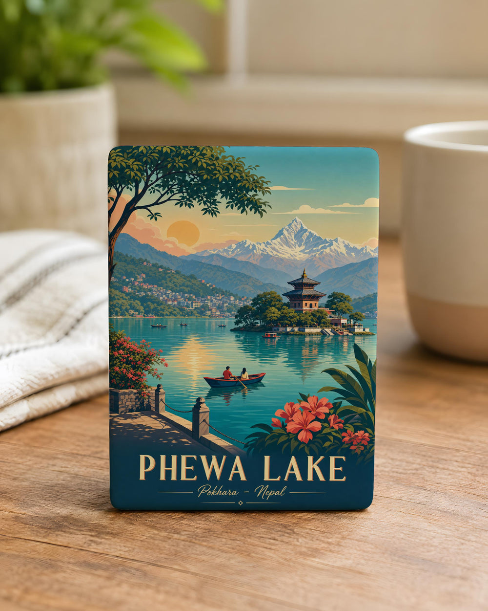 Phewa Lake Fridge Magnet, Pokhara Nepal Souvenir Magnet, Himalayan Lake Travel Keepsake, Lakeside Scenery Magnet