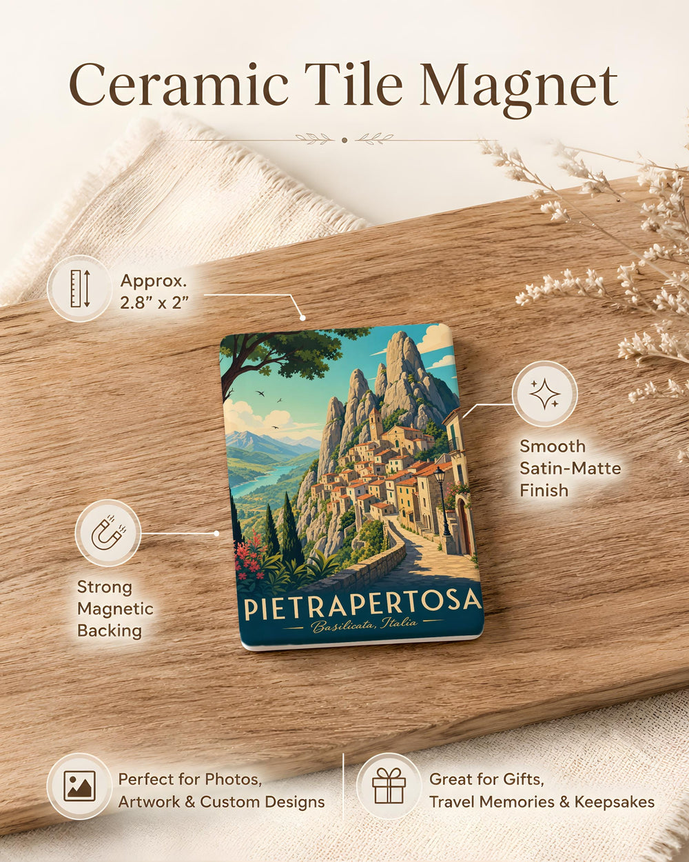 Pietrapertosa Fridge Magnet, Pietrapertosa Italy Souvenir Magnet, Basilicata Travel Gift, Italian Village Mountain Magnet