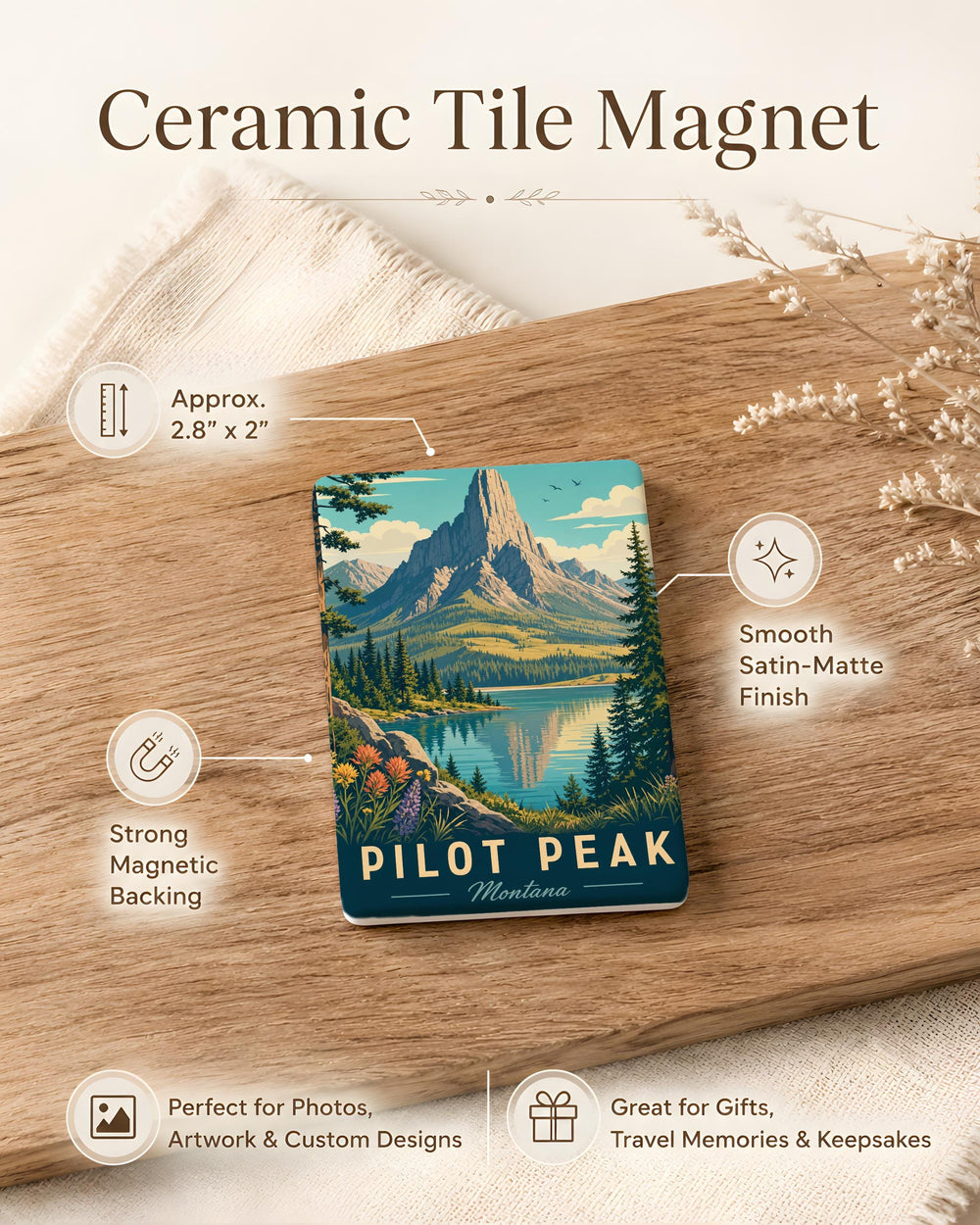 Pilot Peak Montana Fridge Magnet, Pilot Peak Mountain Souvenir Magnet, Montana Travel Gift, Outdoor Adventure Keepsake