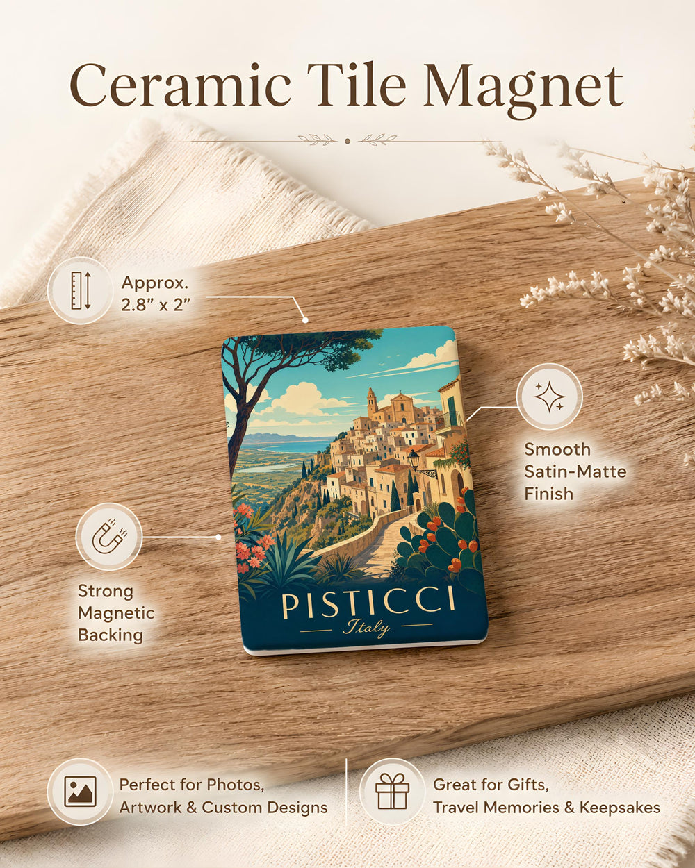 Pisticci Italy Fridge Magnet, Pisticci Travel Souvenir Magnet, Basilicata Italy Landmark Magnet, Italian Town Keepsake Magnet