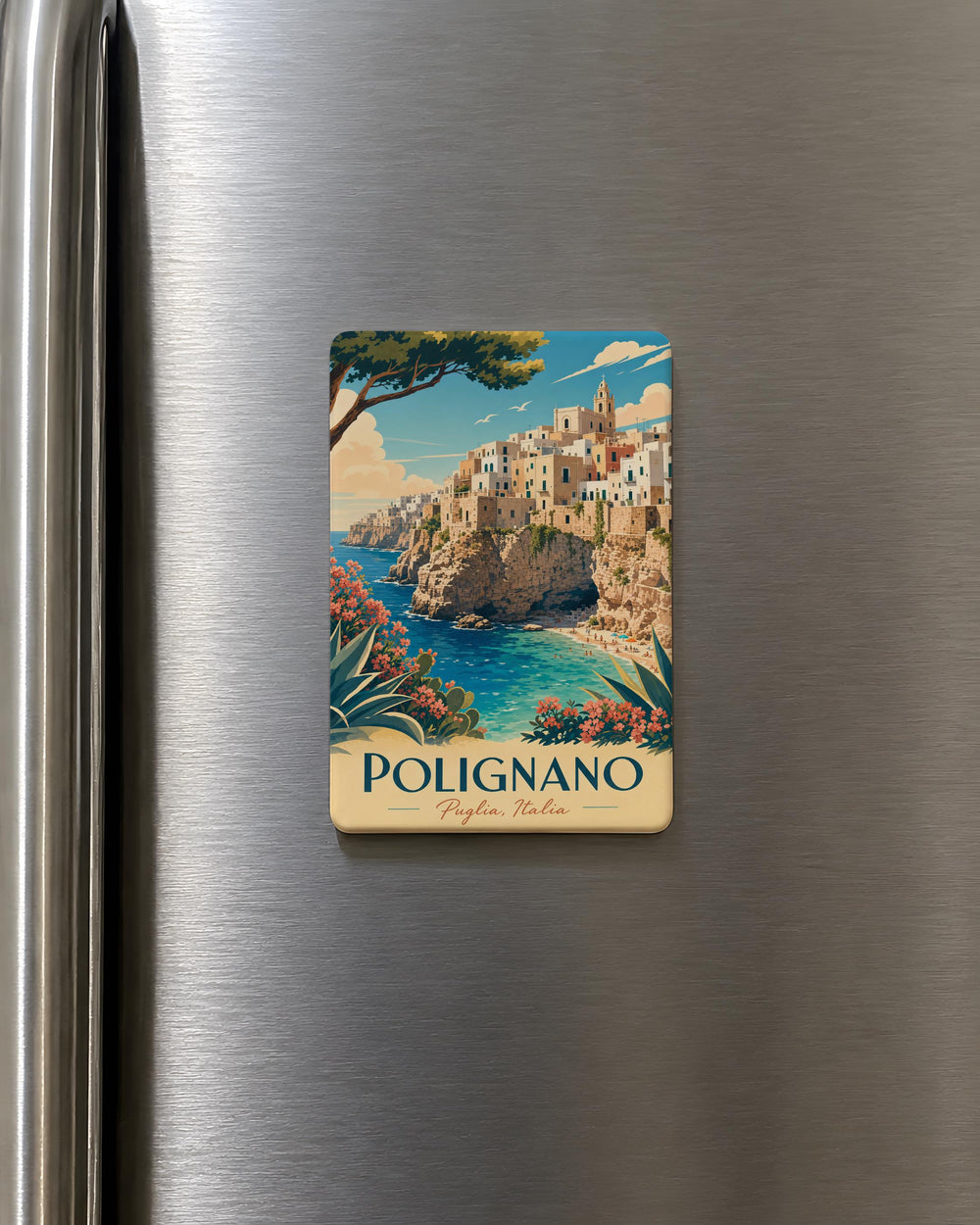 Polignano a Mare Town Fridge Magnet, Polignano Italy Coastal Cliffside Village Souvenir Magnet, Puglia Travel Gift