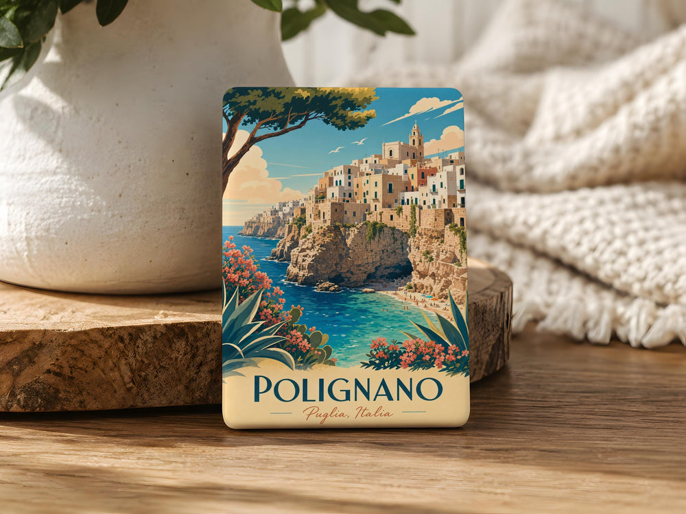 Polignano a Mare Town Fridge Magnet, Polignano Italy Coastal Cliffside Village Souvenir Magnet, Puglia Travel Gift