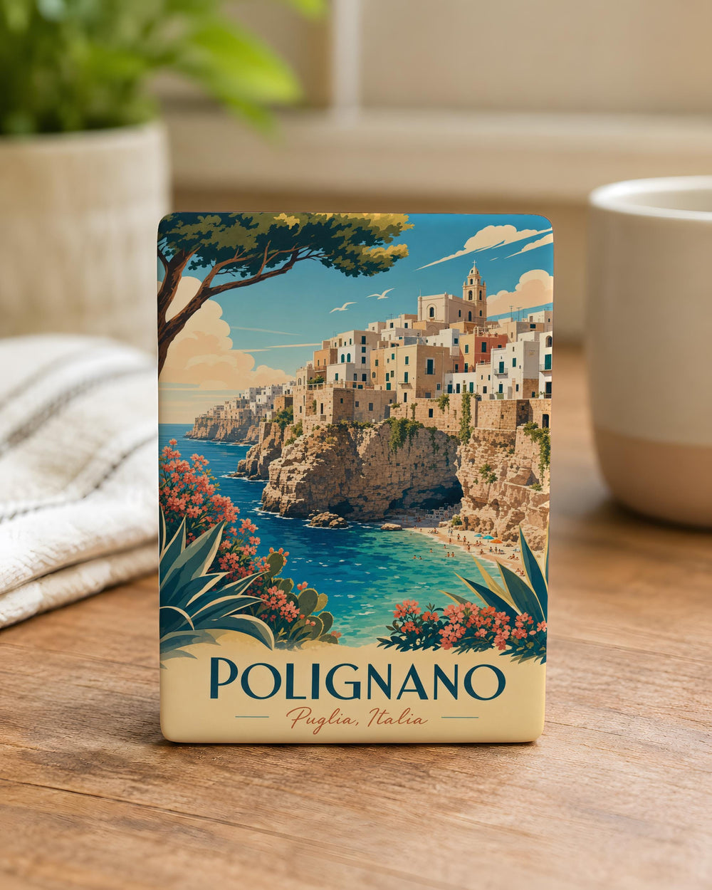 Polignano a Mare Town Fridge Magnet, Polignano Italy Coastal Cliffside Village Souvenir Magnet, Puglia Travel Gift