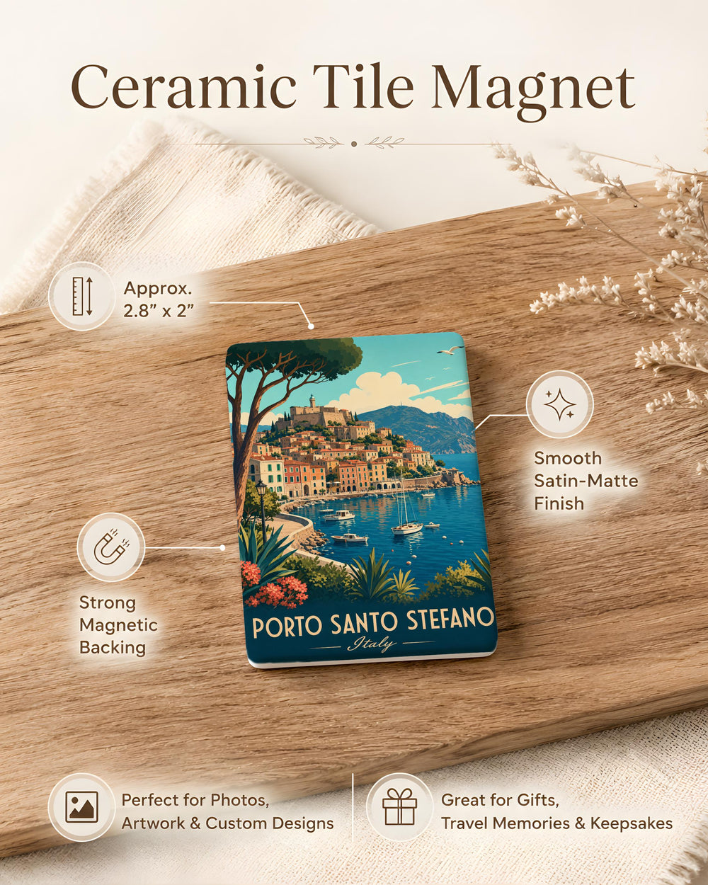 Porto Santo Stefano Fridge Magnet, Italy Coastal Town Souvenir, Tuscan Seaside Travel Keepsake Magnet