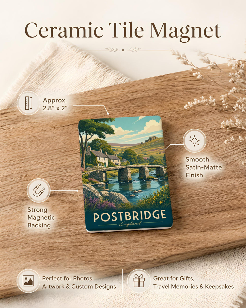 Postbridge England Fridge Magnet, Dartmoor National Park Souvenir, Postbridge Village Landmark Keepsake Magnet