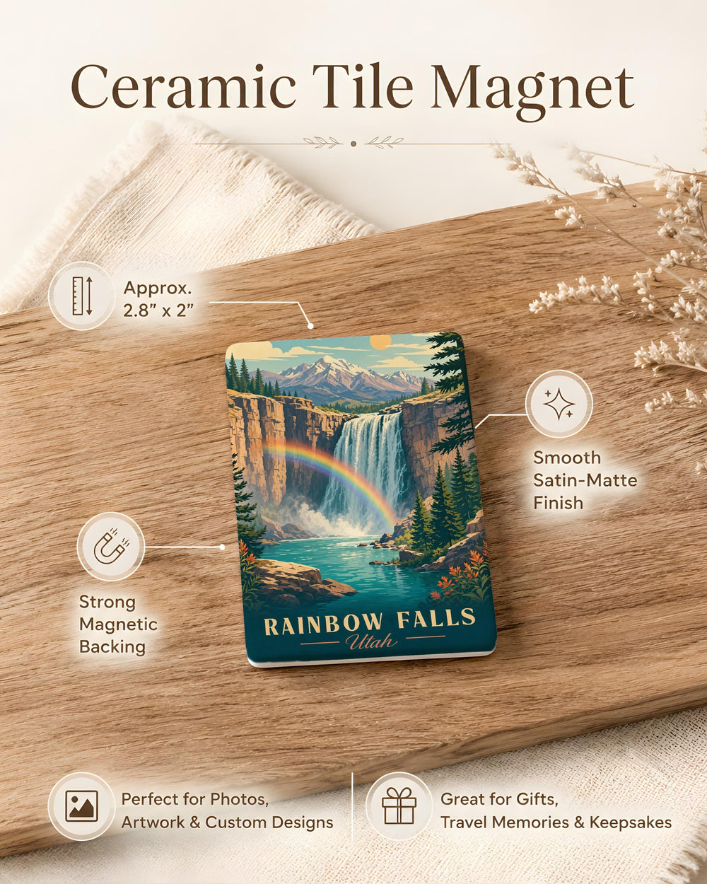 Rainbow Falls Utah Fridge Magnet, Utah Waterfall Souvenir Magnet, Rainbow Falls Landmark Travel Gift, Utah Nature Keepsake Magnet