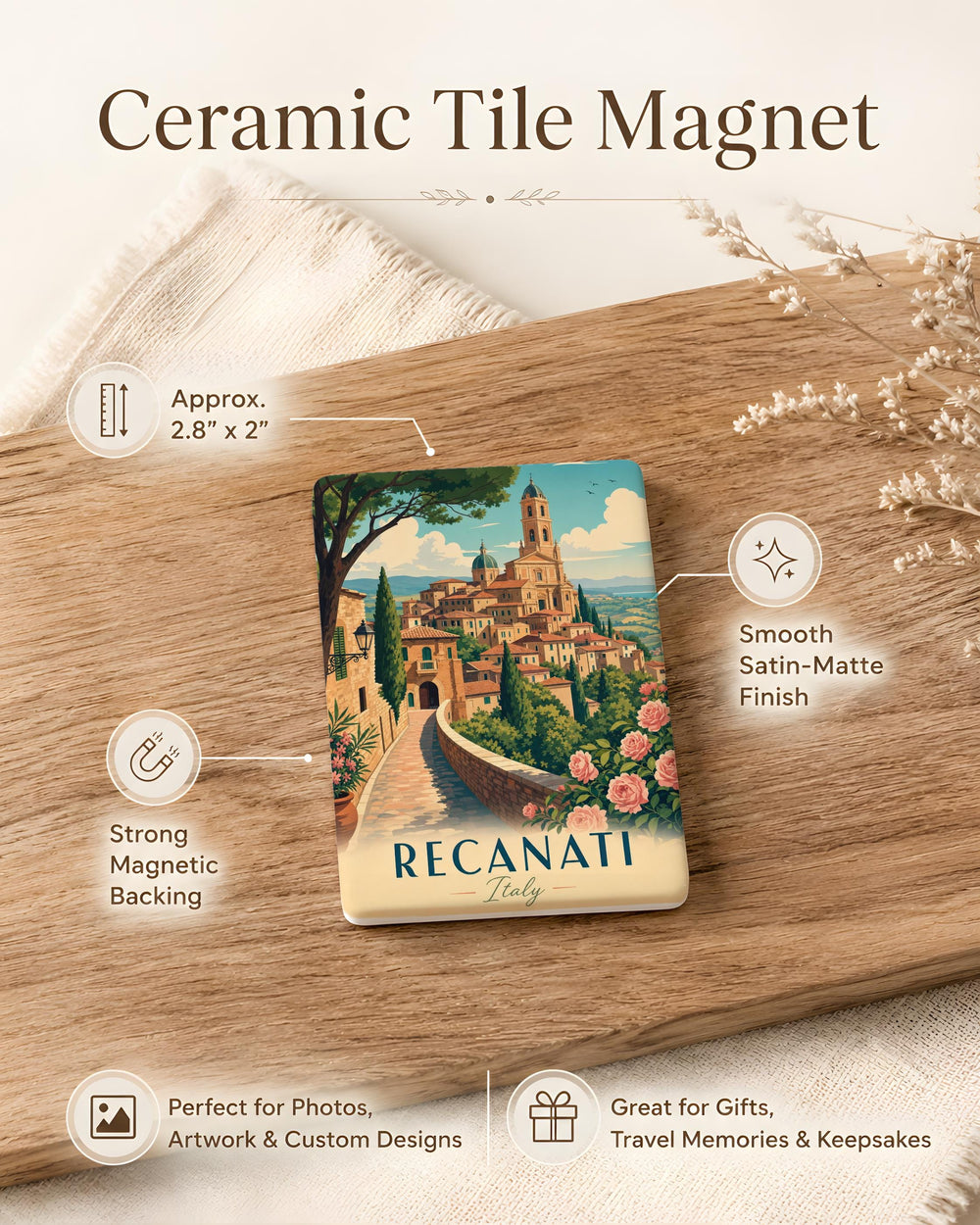 Recanati Italy Fridge Magnet, Recanati Souvenir Magnet, Italy Travel Gift, Italian Town Keepsake, Marche Italy Magnet