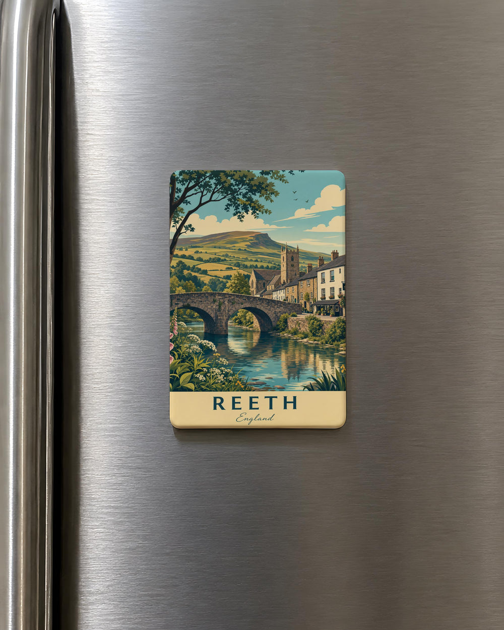 Reeth England Fridge Magnet, Reeth Village Souvenir Magnet, Yorkshire Dales Travel Gift, UK Town Keepsake Magnet