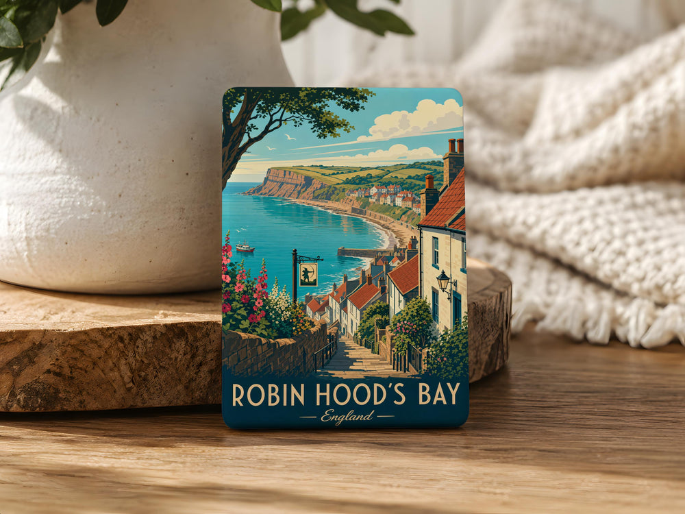 Robin Hood’s Bay Fridge Magnet, Yorkshire Coastal Village Souvenir, Seaside Harbor Town Landmark Keepsake Gift