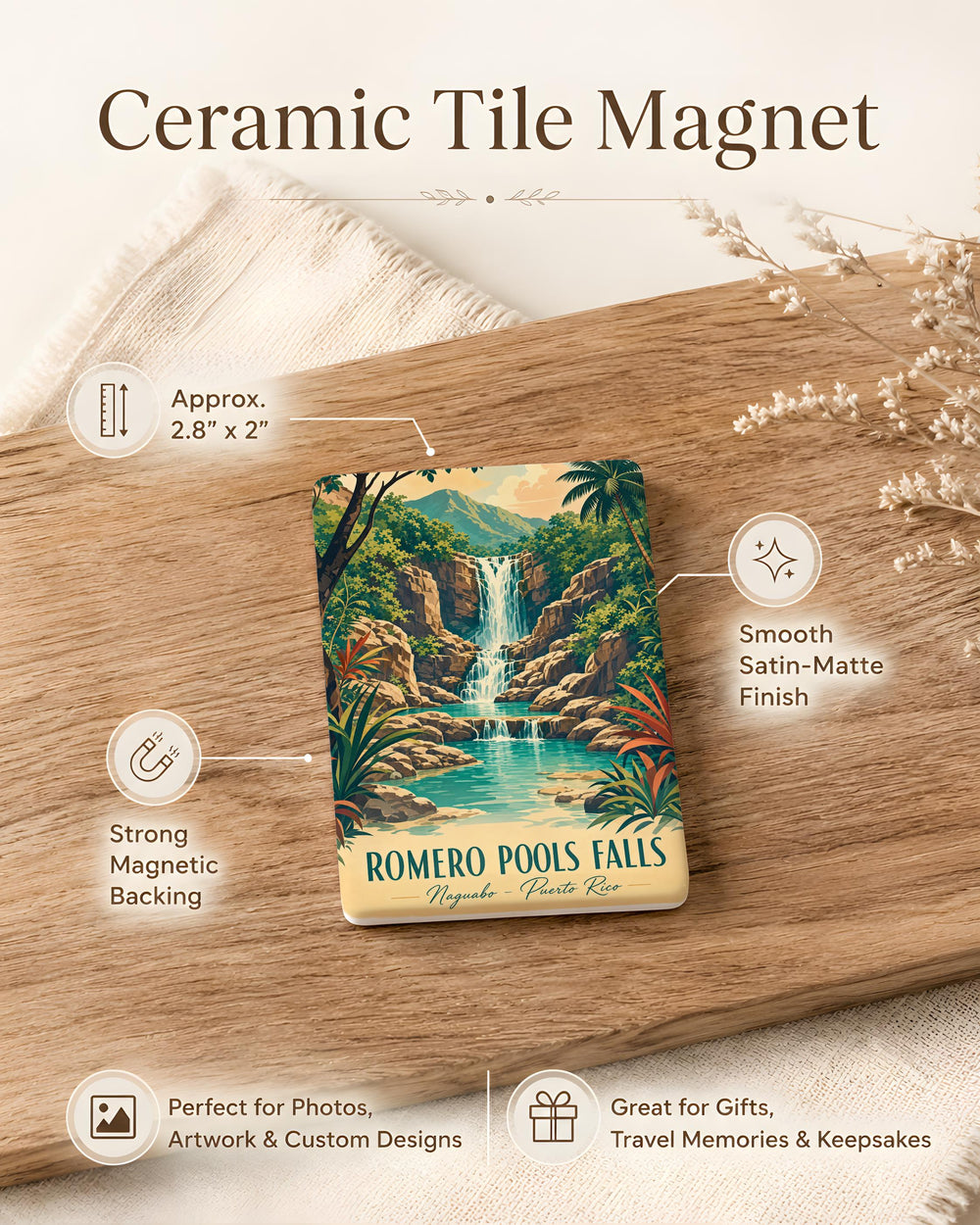 Romero Pools Falls Fridge Magnet, Arizona Waterfall Canyon Nature Souvenir, Santa Catalina Mountains Hiking Gift