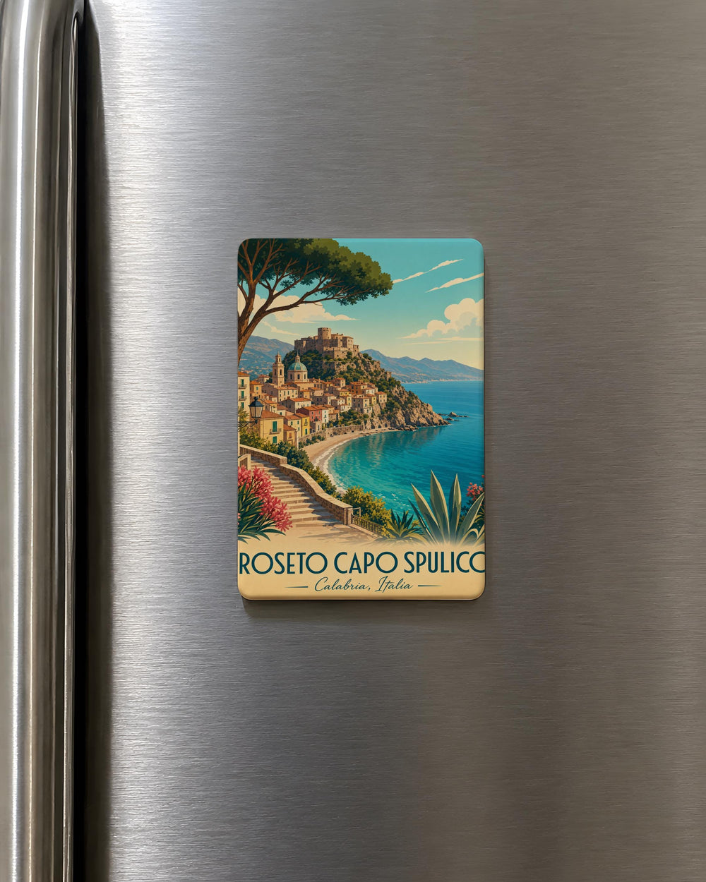 Roseto Capo Spulico Italy Travel Fridge Magnet, Coastal Village Souvenir Magnet, Calabria Destination Keepsake Magnet