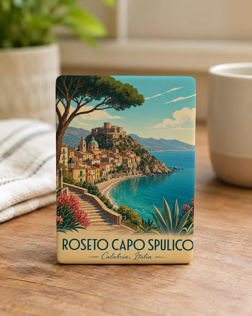 Roseto Capo Spulico Italy Travel Fridge Magnet, Coastal Village Souvenir Magnet, Calabria Destination Keepsake Magnet