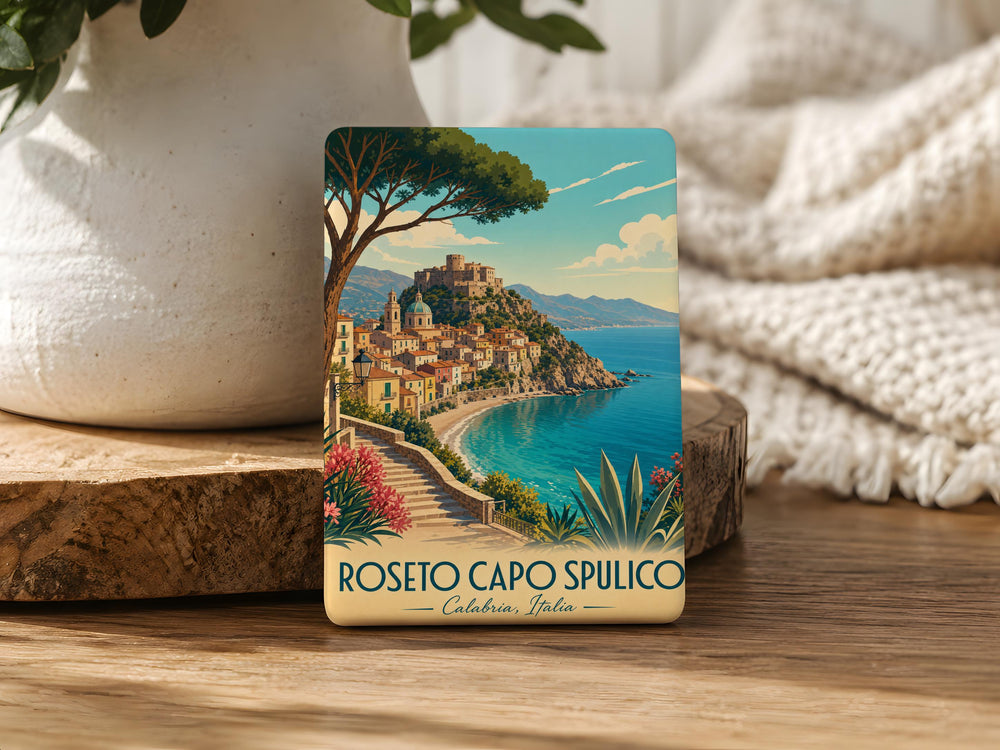 Roseto Capo Spulico Italy Travel Fridge Magnet, Coastal Village Souvenir Magnet, Calabria Destination Keepsake Magnet