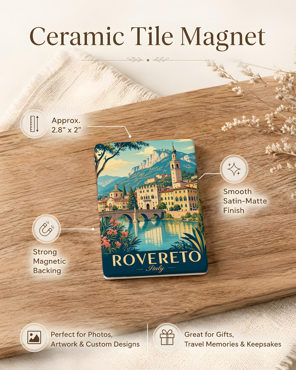 Rovereto Italy Fridge Magnet, Rovereto Souvenir Magnet, Trentino Alto Adige Travel Gift, Italy City Landmark Magnet