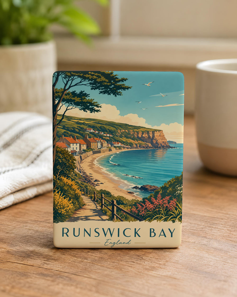 Runswick Bay Fridge Magnet, Yorkshire Coast Seaside Village Souvenir, North Yorkshire England Coastal Gift