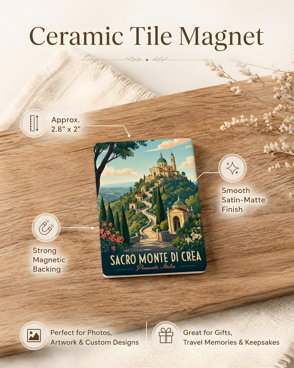 Sacro Monte di Crea Fridge Magnet, Italy Pilgrimage Site Souvenir Magnet, Piedmont Landmark Travel Keepsake Magnet