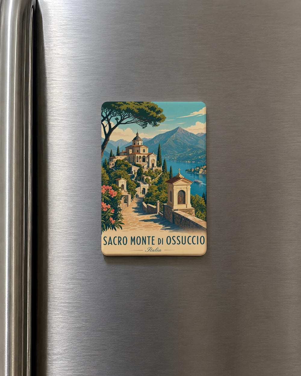 Sacro Monte di Ossuccio Fridge Magnet, Lake Como Italy Pilgrimage Sanctuary Souvenir Magnet, UNESCO Sacred Mountain Magnet