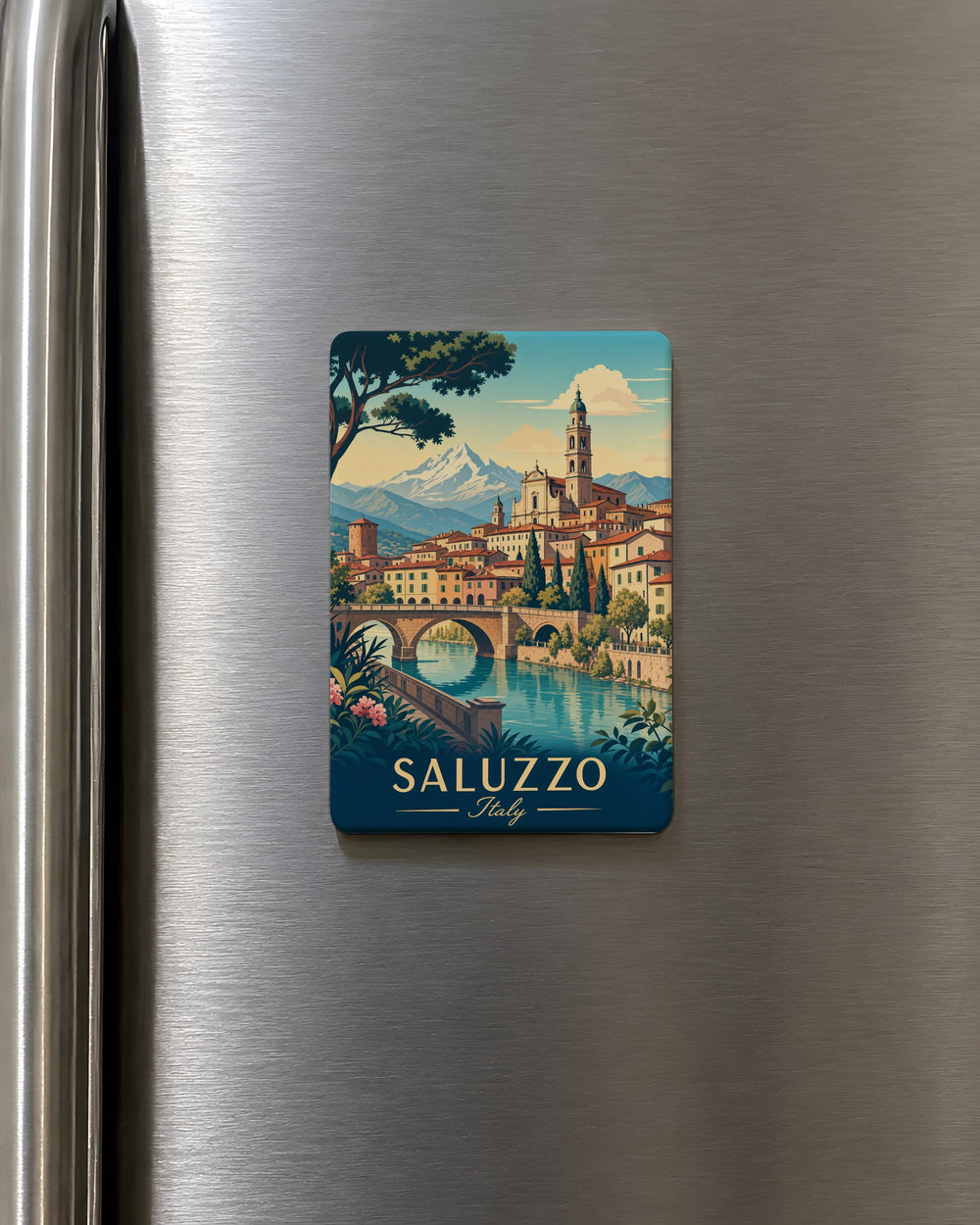 Saluzzo Italy Fridge Magnet, Saluzzo Piemonte Souvenir, Italian Travel Keepsake, Italy City Landmark Refrigerator Magnet