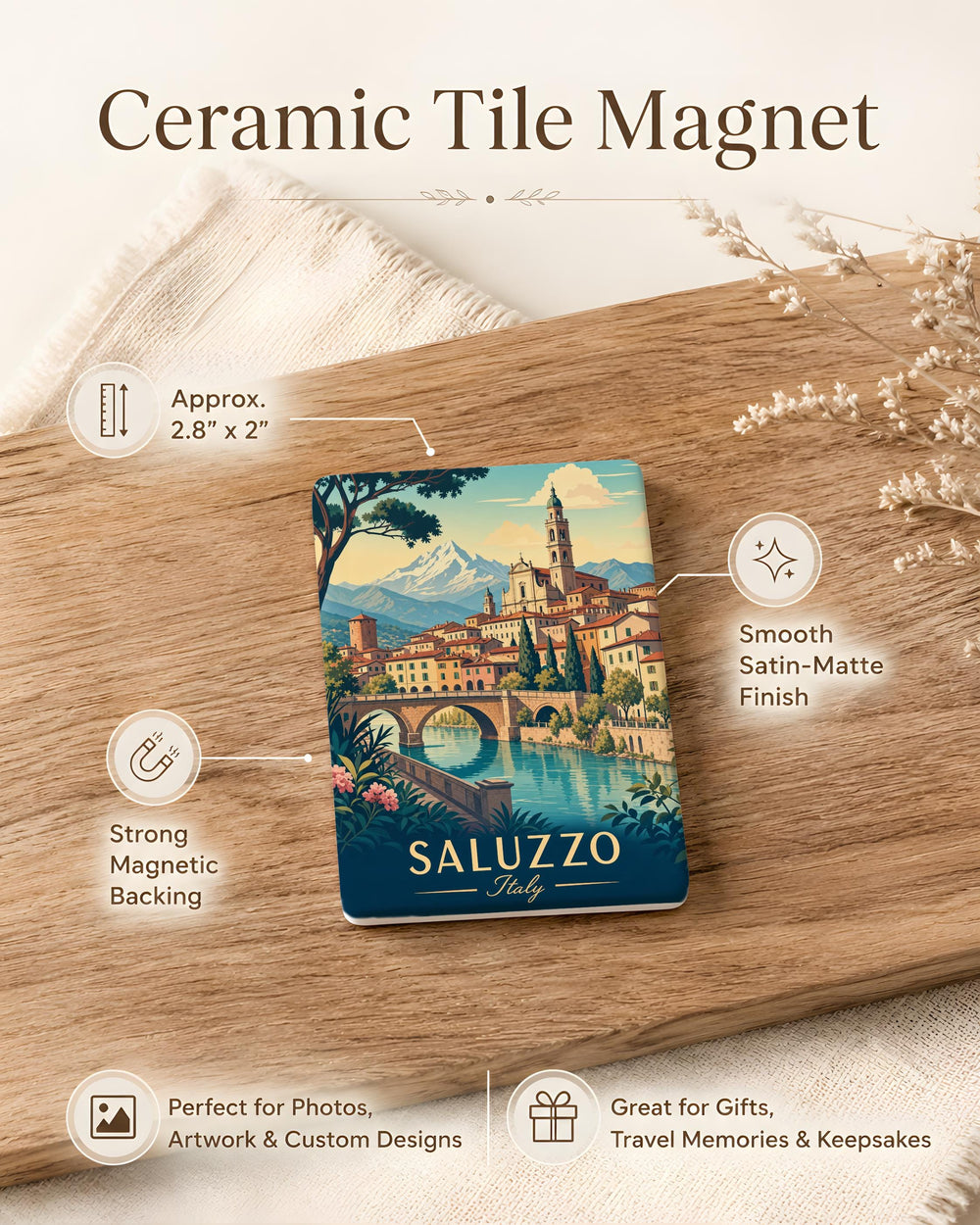 Saluzzo Italy Fridge Magnet, Saluzzo Piemonte Souvenir, Italian Travel Keepsake, Italy City Landmark Refrigerator Magnet