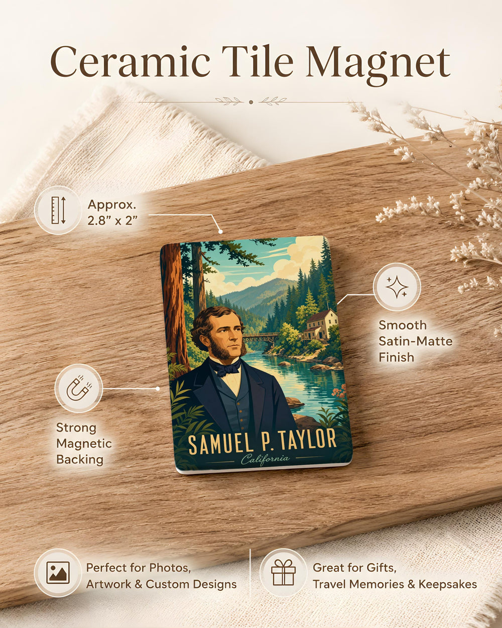 Samuel P Taylor State Park Fridge Magnet, California Redwoods, River Bridge, Hiking and Camping Souvenir Magnet