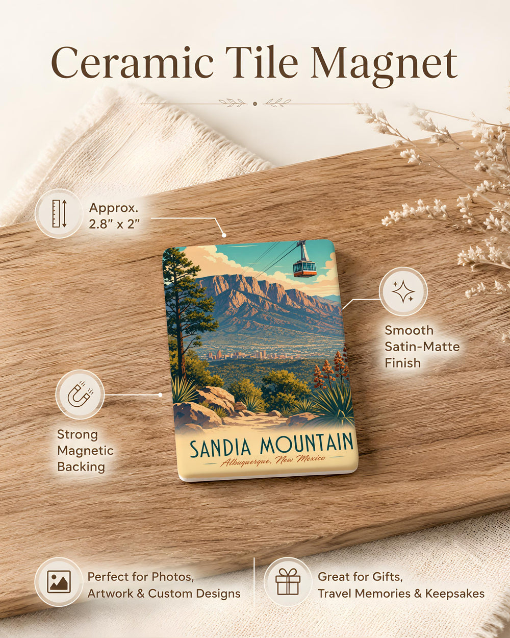 Sandia Mountain Fridge Magnet, Albuquerque New Mexico Landmark Souvenir, Sandia Peak Scenic Travel Gift