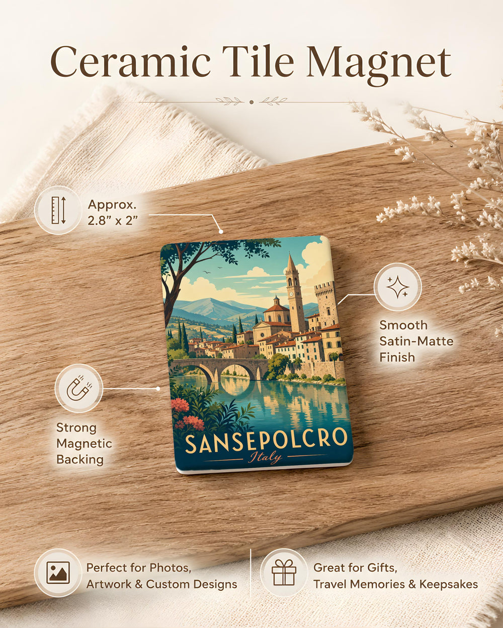 Sansepolcro Italy Fridge Magnet, Sansepolcro Souvenir Magnet, Tuscany Travel Gift, Italian Town Keepsake Magnet