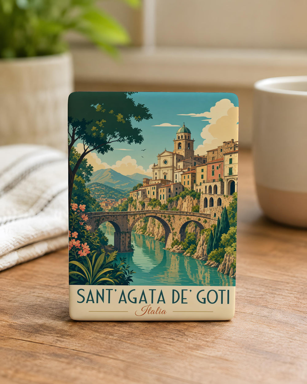 Sant'Agata de' Goti Italy Fridge Magnet, Historic Town Cliffside View Souvenir Magnet, Campania Travel Keepsake Magnet
