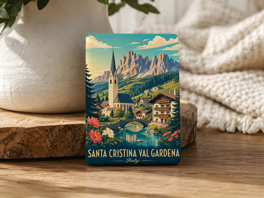 Santa Cristina Val Gardena Fridge Magnet, Italy Dolomites Mountain Village Souvenir Magnet, South Tyrol Travel Keepsake Magnet