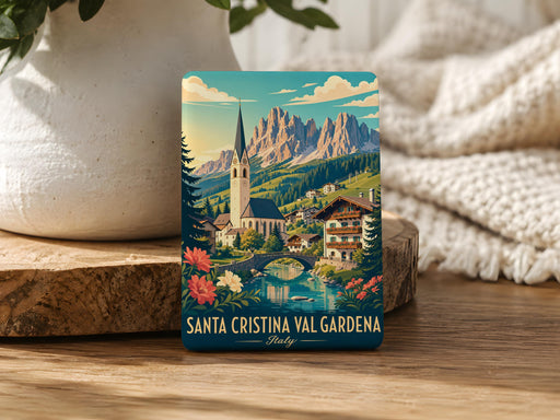 Santa Cristina Val Gardena Fridge Magnet, Italy Dolomites Mountain Village Souvenir Magnet, South Tyrol Travel Keepsake Magnet