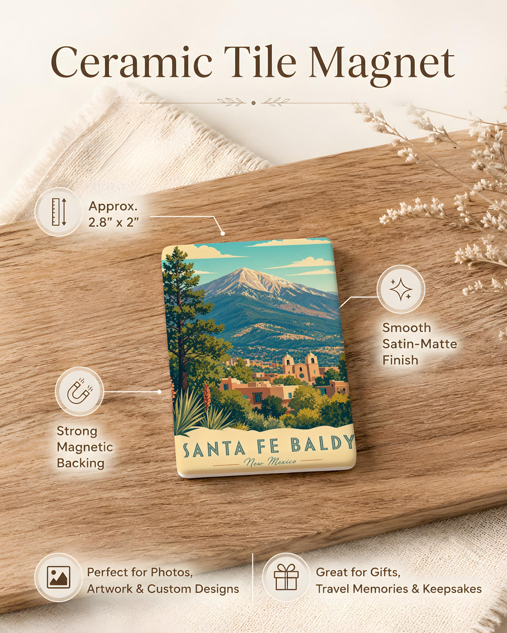 Santa Fe Baldy Fridge Magnet, New Mexico Mountain Peak Souvenir Magnet, Santa Fe Ski Area Gift, Southwestern Travel Keepsake