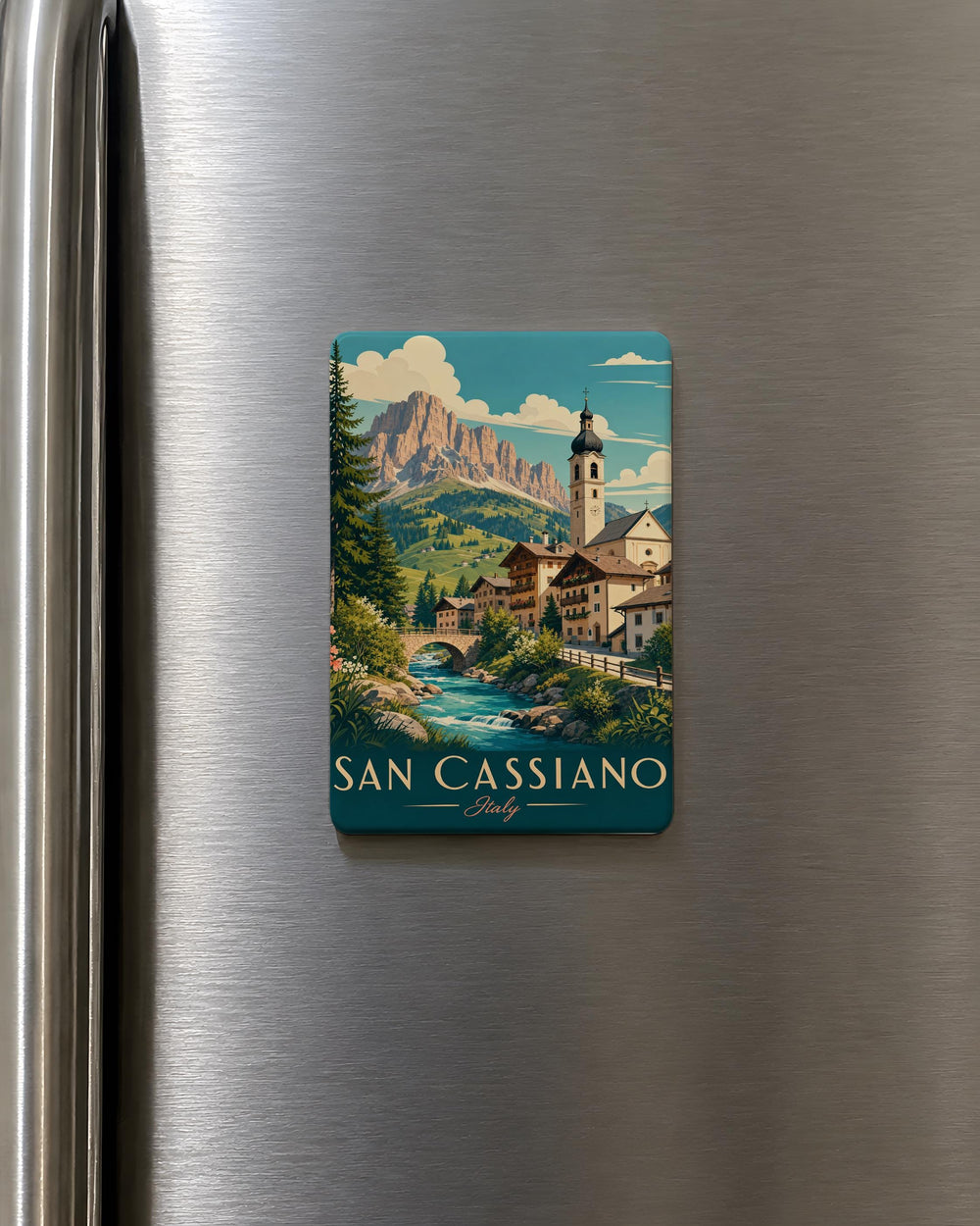 San Cassiano Italy Fridge Magnet, Dolomites Mountain Village Souvenir, Italian Alps Travel Keepsake Magnet